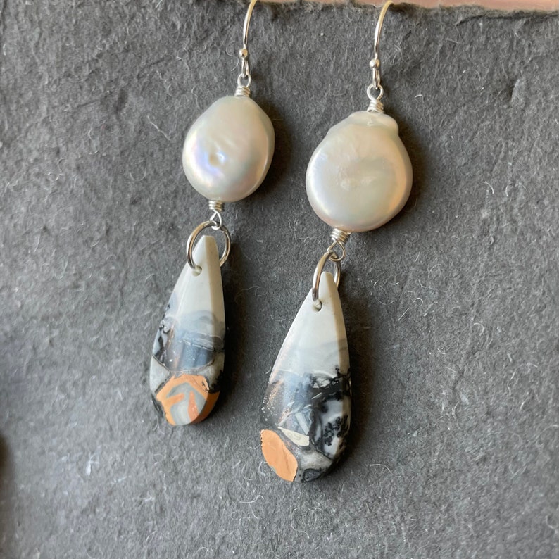 Maligano Jasper and Pearl Earrings, OOAK image 2