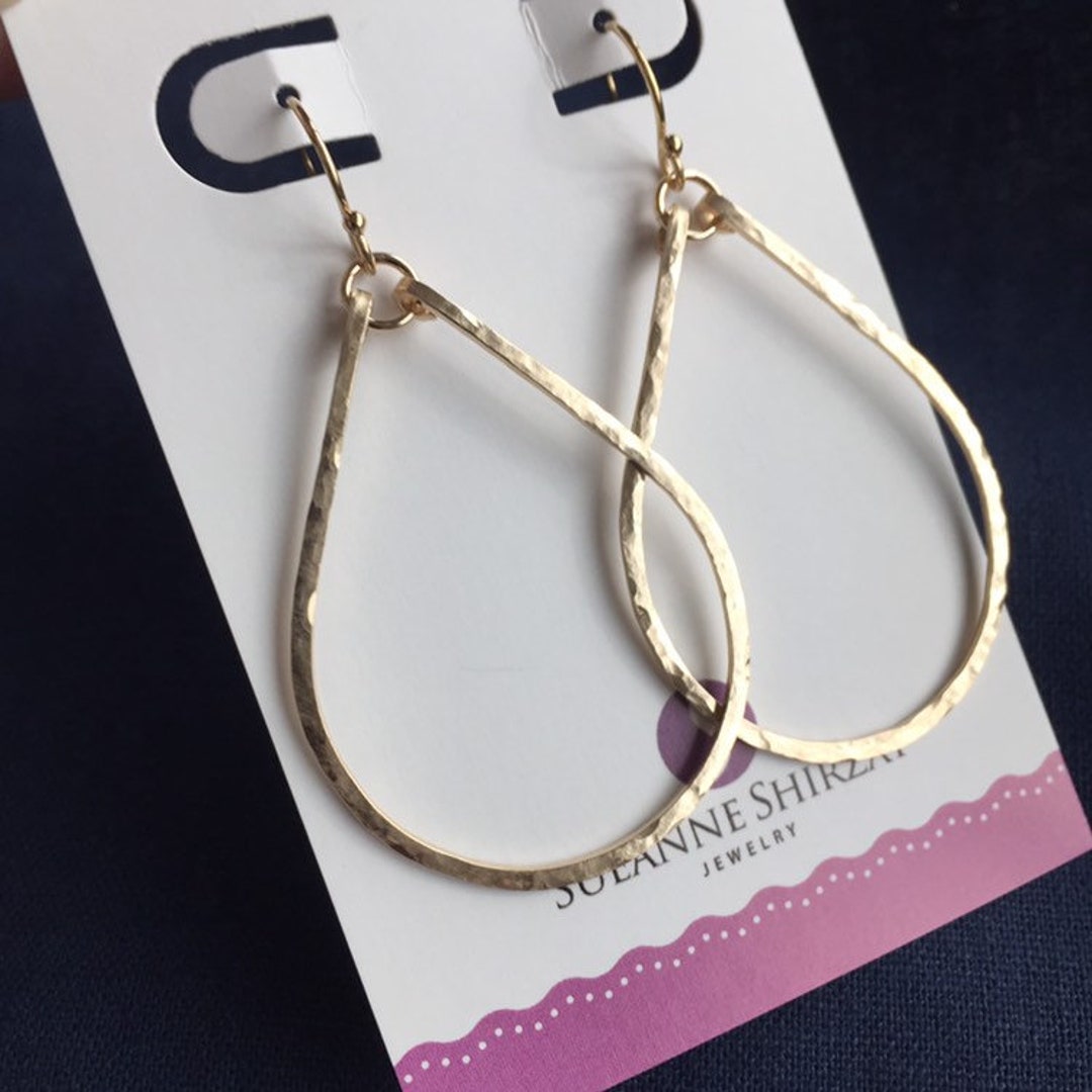 Gold Teardrop Hammered Hoop Earrings, 14K Gold Filled, Teardrop Textured Hoops, Teardrop ...