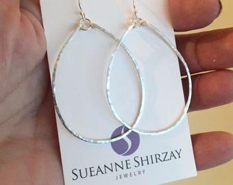 Silver Hammered Hoops, Oval Hoops, Medium Hoops, Hoop Earrings, Olivia Hammered Hoop Earrings in Sterling Size: Medium