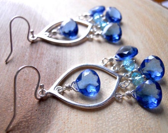 Tanzanite Blue Quartz Chandelier Earrings, Blue Quartz earrings, Sparkling Christmas Gift, Boho hoop, Gemstone Earrings