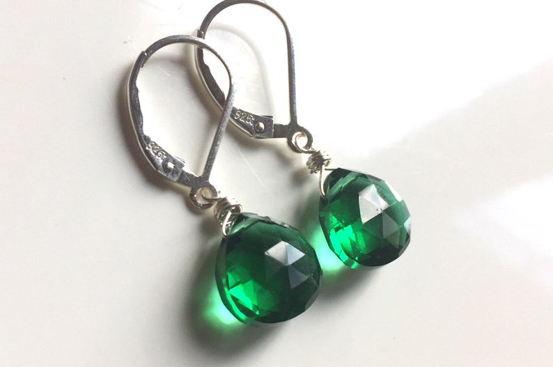 Ships from NY Metal choices leverback or French earwires Just Perfect Emerald Green Earrings