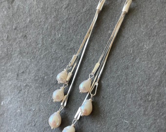 Dripping with baroque  pearls tassel earrings, sterling silver