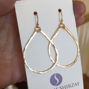 Gold Teardrop Hammered Hoop Earrings, 14K Gold Filled, Teardrop Textured Hoops, Teardrop ...