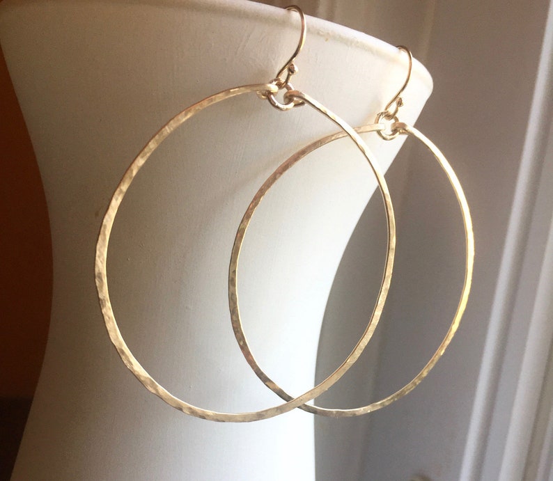 Hammered Handmade Hoop Earrings in 14K Gold Filled Size 50mm