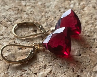 Ravishing Ruby Red Quartz Trillion Leverback Earrings