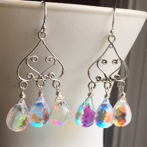 Fire Rainbow Opal Moonstone Chandelier Earrings