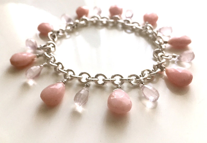 Gemstone bracelet Blushing Bracelet Blush Pink Opal and Rose Quartz Bracelet