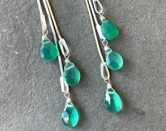 Dripping with emerald green tassel earrings, Christmas earrings