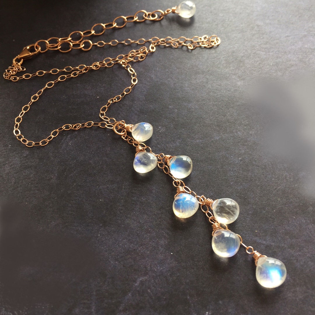 Rainbow Moonstone Cascade Necklace 14k Rose Gold Filled 14k - Etsy