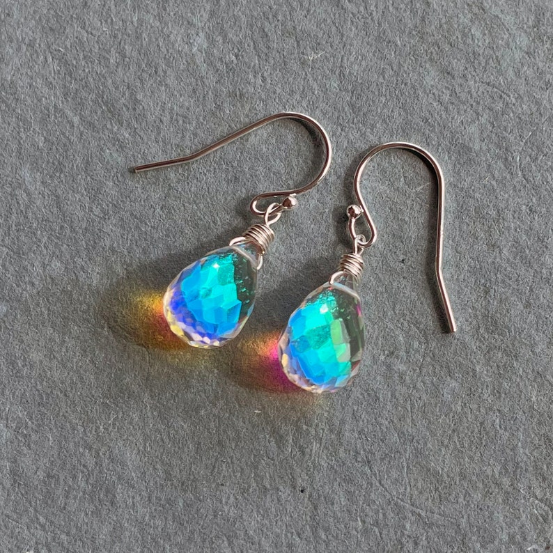 Fire Rainbow Moonstone Teardrop Dangles, leverback option image 5