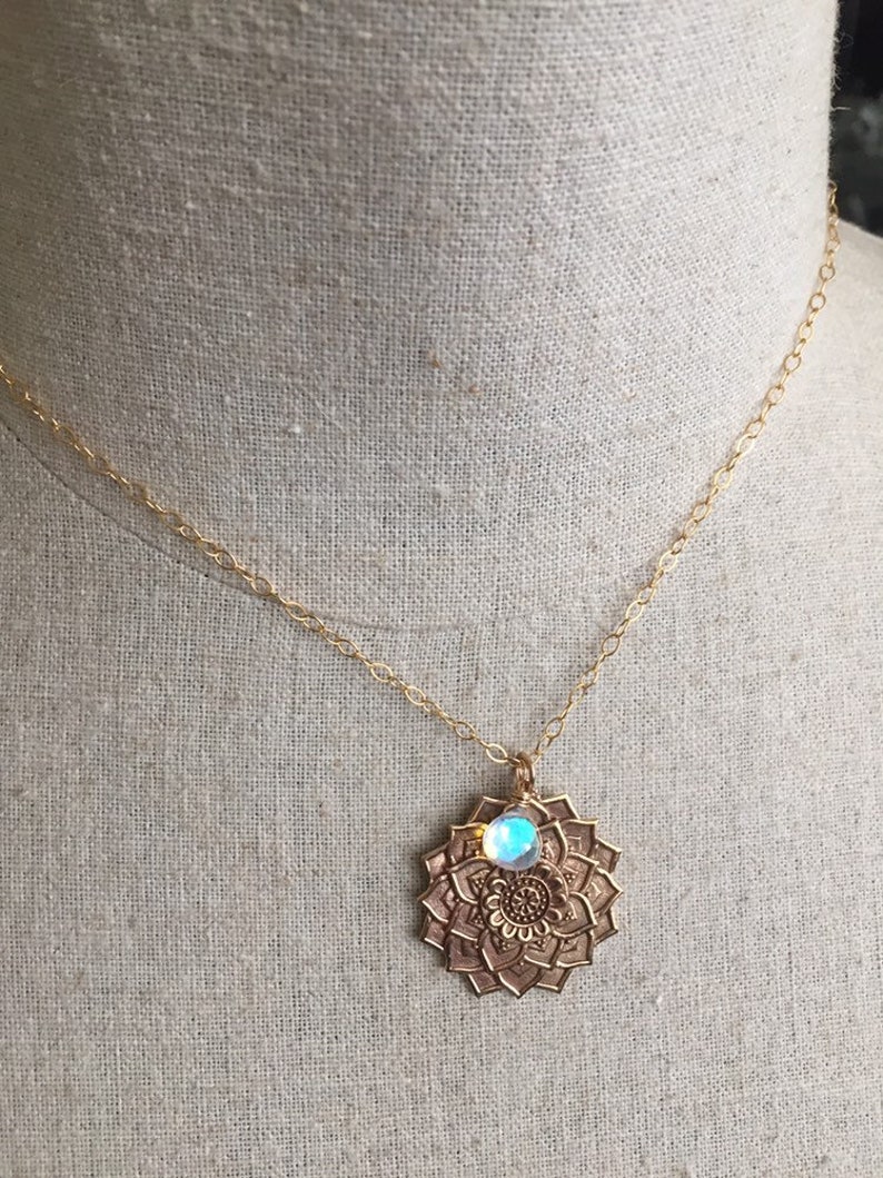Golden Mandala Necklace with Seafoam Fire Opal
