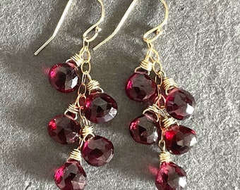 Garnet Dream Rhodolite Garnet Cascade Earrings, Christmas earrings