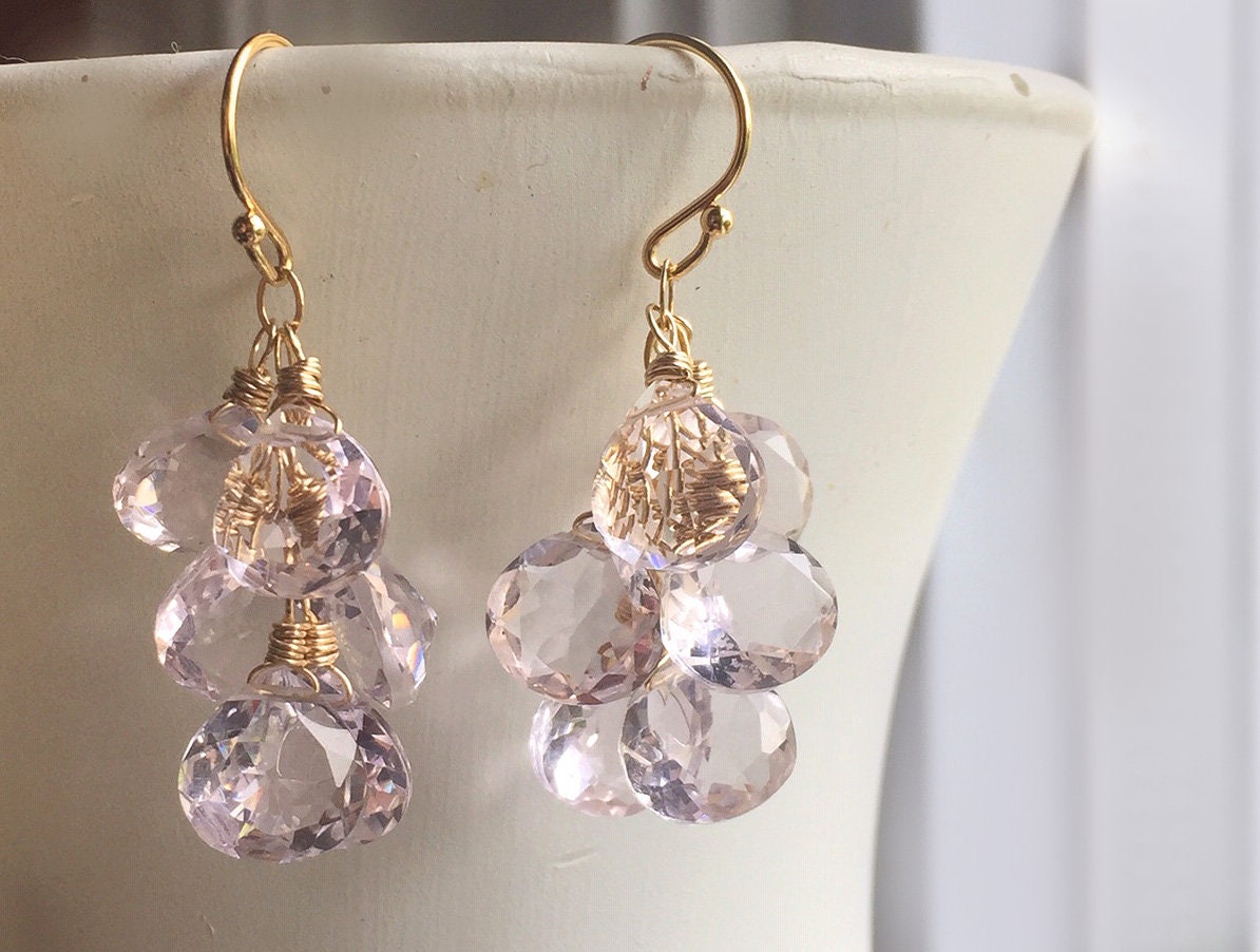 Pink Morganite Quartz Cluster Earrings Gold Rose Gold or - Etsy