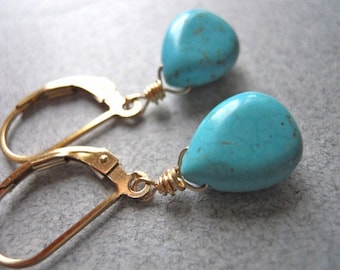 Turquoise earrings, Leverback or French Ball Ear wires, small dangle earrings, South Shore Petite