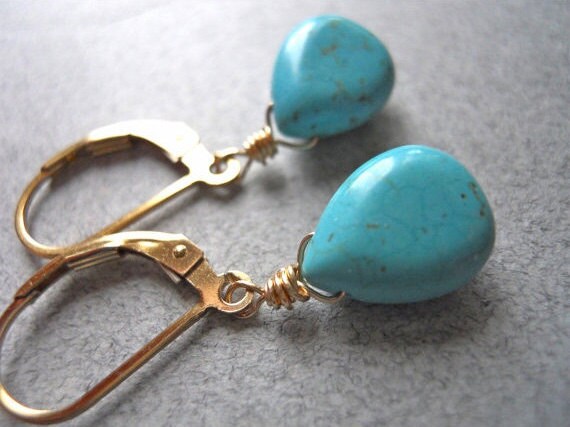 SueanneShirzay Turquoise Earrings Leverback or French Ball Ear Wires Small Dangle Earrings South Shore Petite