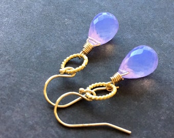 Lavender Scorolite Moon Quartz Teardrop, 12mm stone, Earwire options, leverback earrings, silver or gold