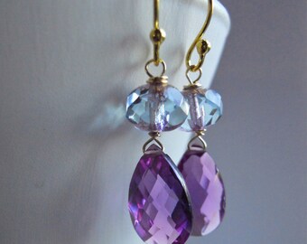 Kunzite Earrings, leverback earrings, Kuaia Sunset Kunzite Earrings, Czech Glass Earrings, Violet Earrings, Gift Idea, Purple earrings,