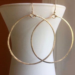 Hammered Handmade Hoop Earrings in 14K Gold Filled, Size 50mm, 2", style Deborah, 14k Rose Gold Filled, Sterling Silver, choices