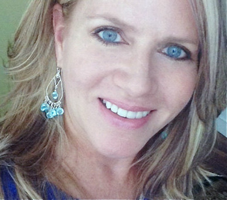 Angel Kiss Chandelier Earrings with Aquamarine Quartz Aquamarine Blue Chandeliers Blue Chandeliers