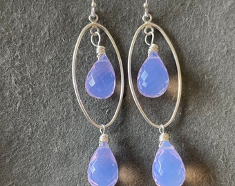 Lavender Moon Quartz Scorolite oval Hoop Earrings