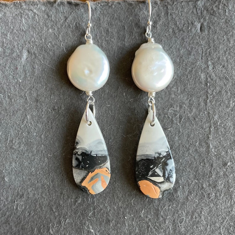 Maligano Jasper and Pearl Earrings, OOAK image 1