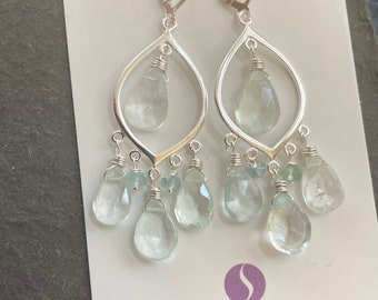 Natural Aquamarine sterling silver chandeliers