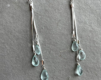 Aquamarine tassel earrings, natural aquamarine, sterling silver, gift idea, birthstone earrings
