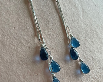 Dripping with London Blue Quartz Teardrop Tassel Earrings