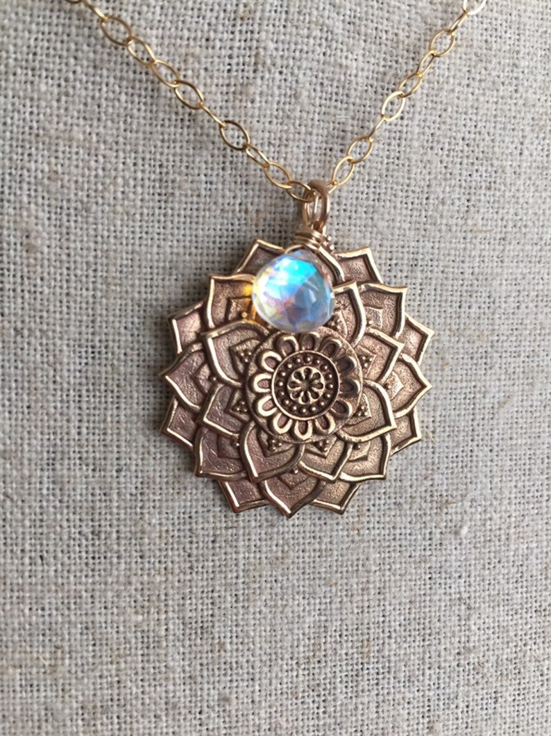 Golden Mandala Necklace with Seafoam Fire Opal