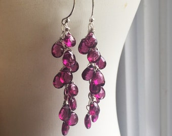 Garnet Cluster Earrings, Rhodolite Garnet, Gemstone dangle earrings