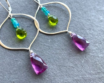 Magenta, Peridot Green, Paraiba Opal eartings, A Summer Vibe Hoops