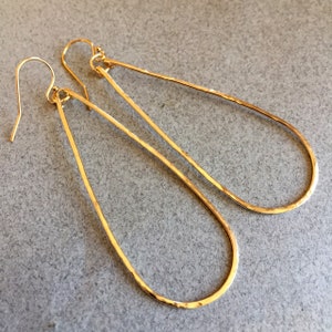 14K Gold Filled Elongated Teardrop Handmade Hammered Hoop earrings, style Anna,  sterling silver or 14k rose gold filled