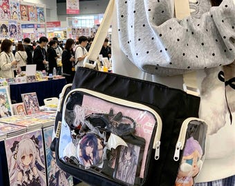 Ita Bag Messenger Bag with Clear Window for Pins, Kawaii Anime Crossbody Bag, Aesthetic Harajuku School Bag, Transparent Display Bag