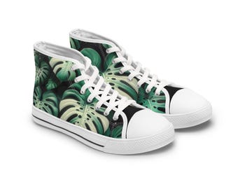 Monstera Plant Women's Sneakers, Tropical Leaf Print Shoes, Plant
