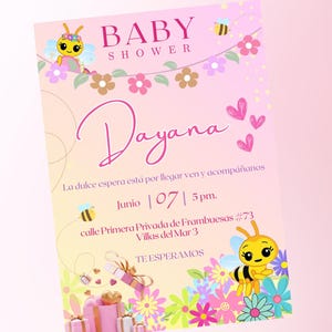 Little bee invitation, plim plim bee girl, baby shower or birthday