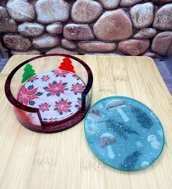 Urlaub-Harz-Untersetzer-Set | Weihnachtsstern, Pilz & Tannenzapfen Dekor -  Etsy.de