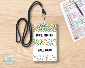 Rainbow Confetti Theme Teacher Hall Pass Lanyard, Bathroom Pass, Classroom Hall Pass, Classroom Decor Bundle, Teacher Favorites