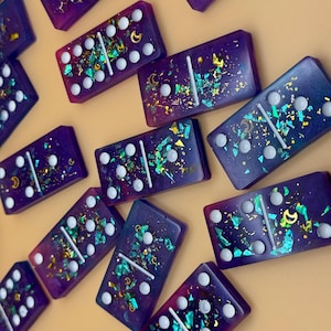 Galaxy Double Six Dominoes | Dominoes | Resin Dominoes | Dominoes Set | Colorful Dominoes | Blue Dominoes