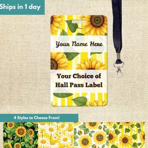 Personalisierter Sonnenblumen-Lehrer-Pass, Schlüsselband, Badezimmer-Pass, Klassenzimmer-Pass, Geschenk für Lehrer-Anerkennung, Klassenzimmer-Accessoires