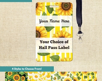 Cordón personalizado con diseño de girasol para pase de maestro, pase para el baño, pase para el aula, regalo de agradecimiento para el maestro, accesorios para el aula
