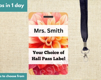 Wildflower Teacher Hall Pass Lanyard, Bathroom Pass, Classroom Hall Pass, Gift for Teacher Appreciation, Classroom Accessories