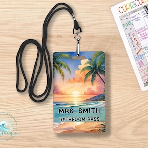 Lanière personnalisée Ocean Teacher Hall Pass, laissez-passer pour salle de bain, laissez-passer pour salle de classe, cadeau pour remercier l'enseignant, accessoires de salle de classe