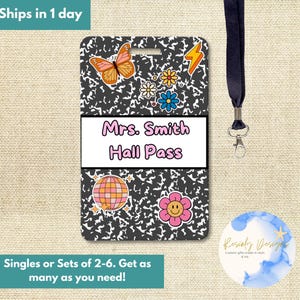 Retro-Kompositionsbuch-Thema Lehrer-Hallenpass-Lanyard, Badezimmerpass, Klassenzimmer-Hallenpass, Klassenzimmer-Dekor-Bundle, Lehrer-Favoriten