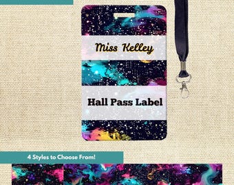 Cordón Galaxy Teacher Hall Pass: Decoración personalizada para el aula con diseño de nebulosa