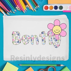 Personalized Floral Pencil Pouch, Kids Daisy Zipper School Supply Box, Back to school, Flowered Name Design,  Gift For Students under 20