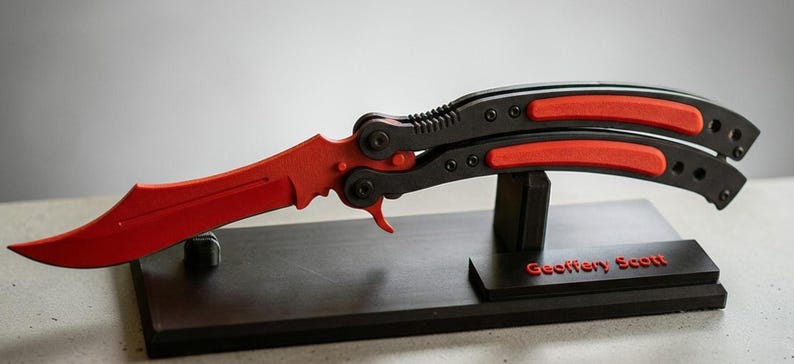 3D Printed Butterfly Trainer | Colorful Safe Knife | Cosplay & Display Prop | Personolized Custom Stand Knife + Custom Stand