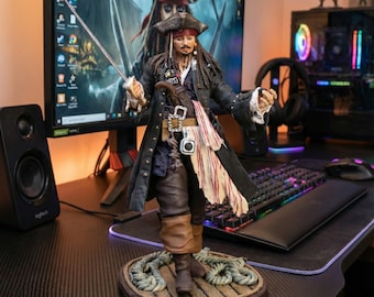 Captain Jack Sparrow Resin Statue | Pirates of the Caribbean Figure | 3D Printed Collectible Model | Hand Painted Movie Decor Gift