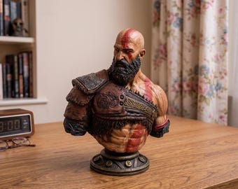 Busto de Kratos – Figura de God of War Ragnarok impresa en 3D y pintada a mano, artículo de colección para gamers, estatua de escritorio de mitología nórdica