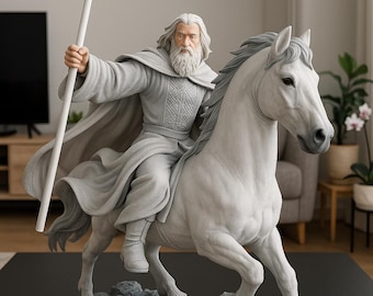 Gandalf Statue – 3D Printed Hand-Painted LOTR Figure, Middle-earth Wizard Collectible, Fantasy Shelf Décor
