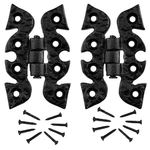 Butterfly Hinges Pair for Wood Black Antique Cast Iron Snake Ornate Hinges